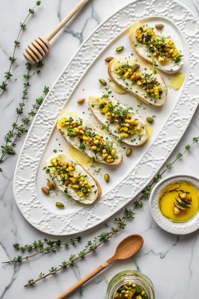 Goat Cheese and Pistachio Bruschetta